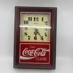 Coca-Cola 14.4” x 10” Hanover Quartz Clock Wood Frame Decor NON WORKING AS IS