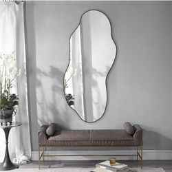 POZINO Irregular Wall Mirror, 47.2"x21" Asymmetrical Aesthetic Frameless Mirror, Modern Organic Shape Decorative Mirrors for Living Room Bedroom Entry
