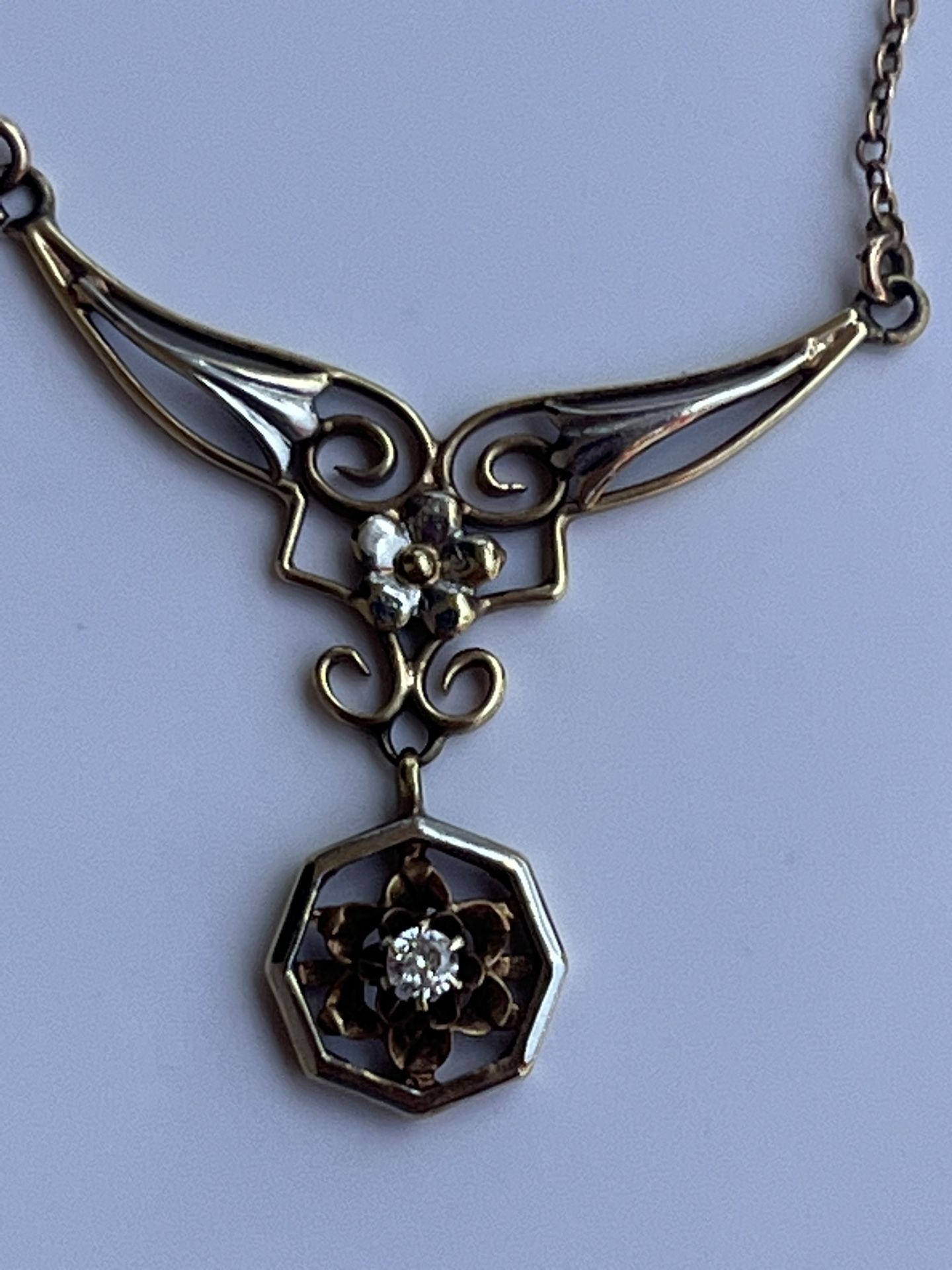 Real 14k Yellow Gold , Platinum. Antique Ladies Art Nouveau Dimond Next