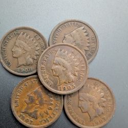 5x Higher Grade Indian Head Pennies Coin Lot