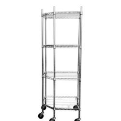 TRINITY EcoStorage 4-Tier Corner Wire Shelving Rack with Wheels, 18" D, NSF, Chrome Color