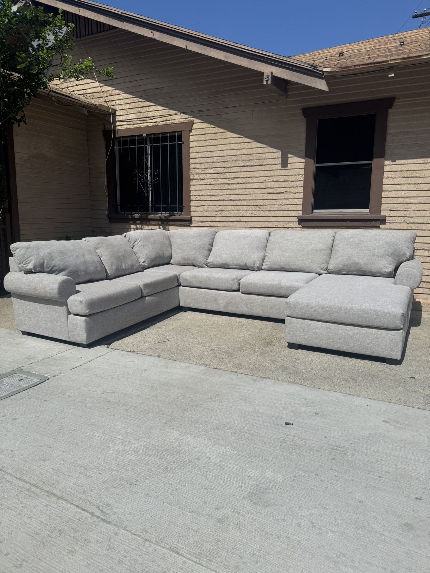 Bonaterra Dove Grey Fabric 127" 2 Piece U-Shaped Sectional with Right Arm Facing Sofa Chaise