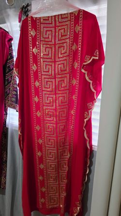 Red African Kaftan Dress with Gold Embroidery