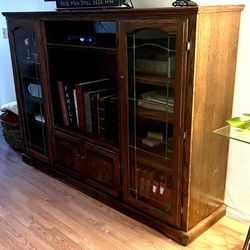 Entertainment Center Oak hardwood TV cabinet  71” wide 51” height 17” deep 