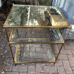 Pair Of WestElm Brass Mirror And Glass Side Tables