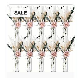 ) Qinyoung 9 Set Dried Pampas Grass Centerpiece for Wedding Baby Shower Party 9 Glass Flower Jars 9 Artificial Roses Dried Pampas Grass with Rope for 