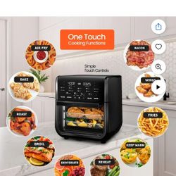 Gourmia All-in-One 14-Quart Air Frver, Oven, Rotisserie Dehydrator with Temperature Probe, Black