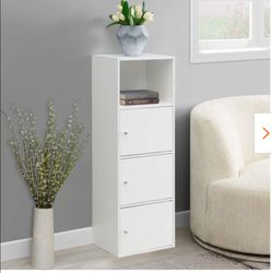 White Storage Cabinet with Open Shelf