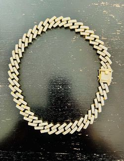 14K Gold Over 925 Sterling Silver Ice Chain CUBIC ZIRCONIUM STONES 194Gr 21 inches long