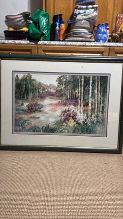 Large Framed Forest Landscape Art Print – Excellent Condition