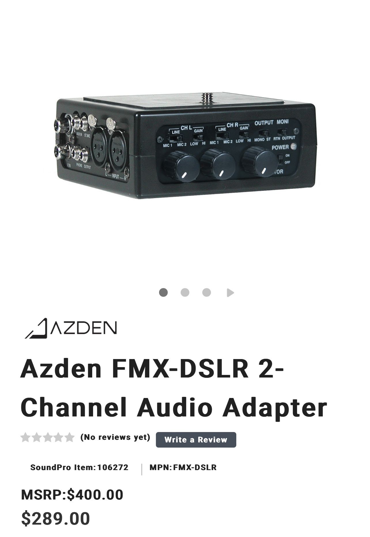 Fmx- DSLR 2- Channel Audio Adapter