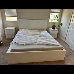 IKEA Malm Bed Queen (white) Plus Night Stand 