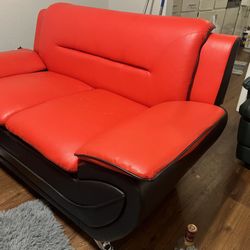 Red Leather Couch. Used For 9 Months