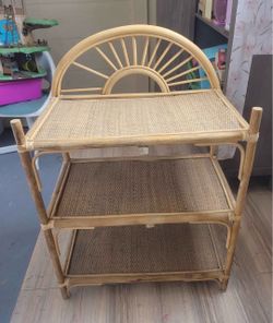 Rattan 3-Tier Shelf with Sunburst Back