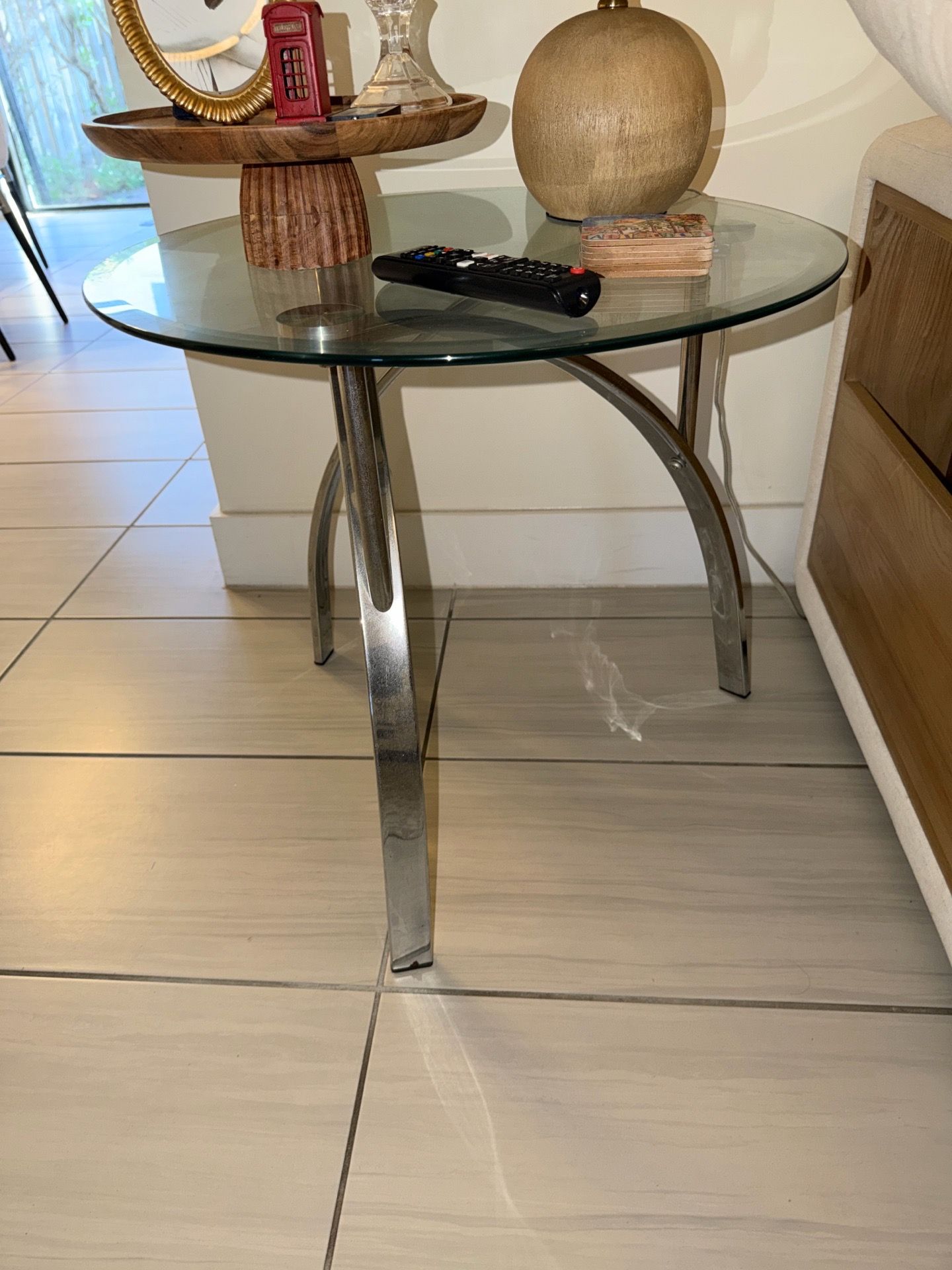 Glass end table.