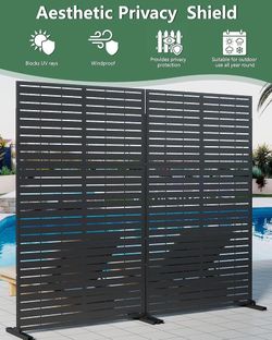 Metal Privacy Screen Outdoor Set of 2, 72" H × 47" W Privacy Fence Freestanding Heavy Duty Rustproof Metal Privacy Fence Panels for Patio, Garden, Bal