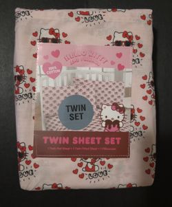 Hello Kitty Twin Sheet Set Great For Valentines Day!