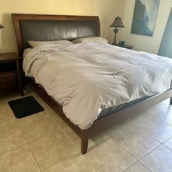King Bed With Leather Back, Wooden Frame