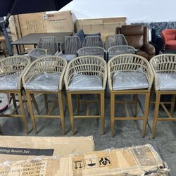 PURPLE LEAF Outdoor Rattan 29" Bar Stools Set of 5, Modern Boho Aluminum Patio Bar Height Chair