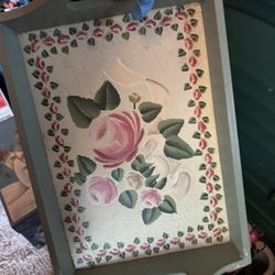 Vintage Teal rose Hand painted tray