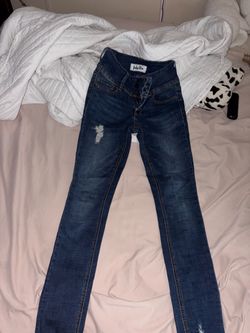 Indigo Rain Dark Wash Distressed Skinny Jeans