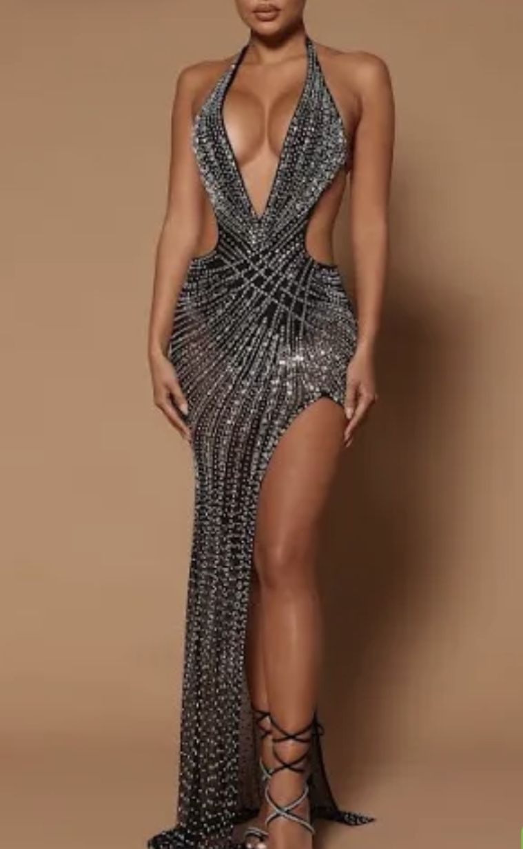 Fashion Nova Rhinestone Slit Dress