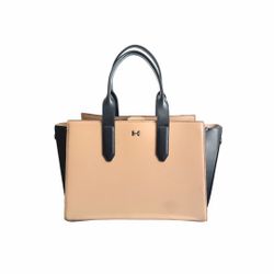 H Halston Beige Black Structured Tote Bag - Colorblock Satchel Purse