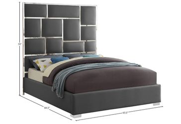 Leather Queen size bed, Gray with chrome legs.