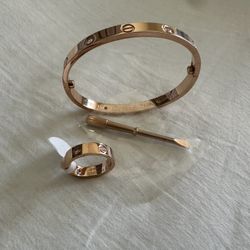 Cartier Bracelet And Ring Set Rose Gold With Diamonds 