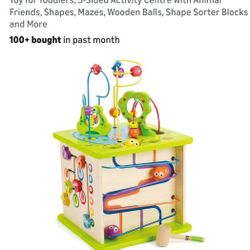 Hape Country Critters Play Cubel Wooden Learning Puzzle Toy for Toddlers, 5-Sided Activity Centre with Animal Friends, Shapes, Mazes, Wooden Balls