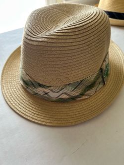 Straw Fedora Hat with Plaid Band
