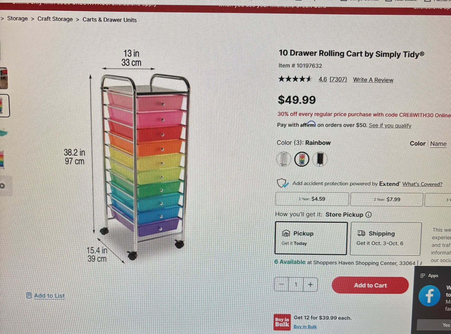 10 Draws craft Cart On Wheels
