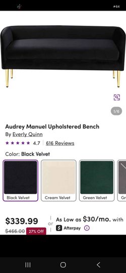 Black velvet seating bench settee