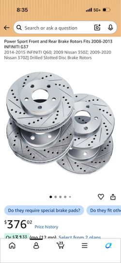 Nissan 370z brake rotors front and rear drilled and slotted