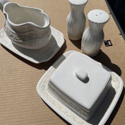 Lourdes Salt Pepper Butter And Gravy Boat Set. 