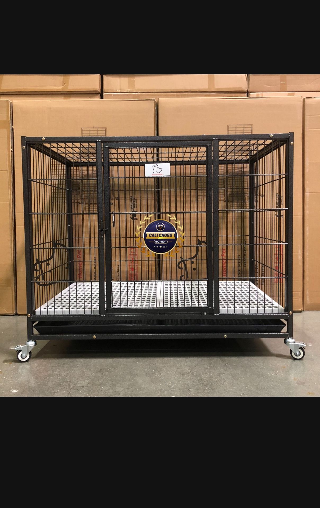 Dog Cage Kennel Size 37 Medium With Plastic Grid Tray And Wheels 