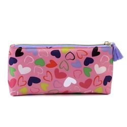 New Pink Purple Gold Zipper Fringe Travel Makeup School Small Lined Heart Bag