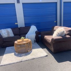 Nice faux suede Brown couch set with queen size sofa sleeper