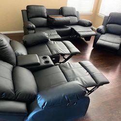 💥AMAZING  3pcs Black Manual Recliners (Sofa- Loveseat- Recliner)  👍90 days FREE FINANCING ❗NO CREDIT CHECK❗ 