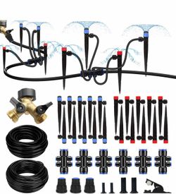 250FT Drip Irrigation System, Manual Garden Watering Kit with 6-Way Connectors,Brass Hose Splitter,1/2" & 1/4" Distribution Tubing for Greenhouse, Rai