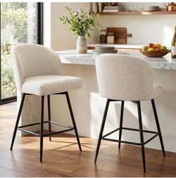 Open box set of 2 beige fabric bar stools with black metal legs $75 firm