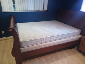Queen bed frame with box spring and mattress
