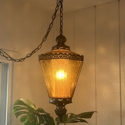 Vintage Antique Amber Glass Hanging Lamp