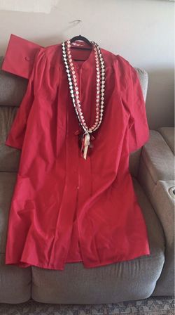 Red Graduation Cap and Gown Set It Comes With A Ribbon Lei