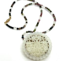 10k Jadeite and Tourmaline Necklace 