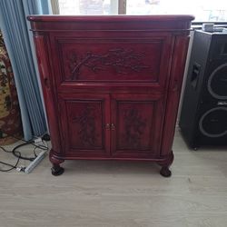Mid Century Modern Carved Ornate Chinese Rosewood Flip Top Dry Bar / Cabinet