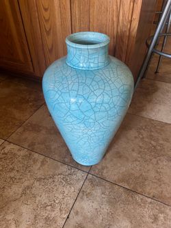 MCM blue teal floor vase pottery