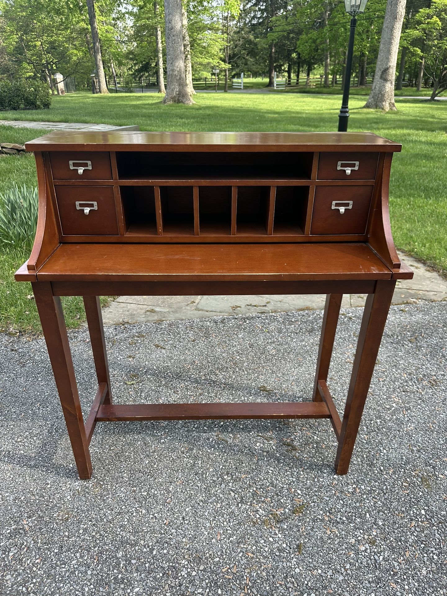 Brown Wood Writing Desk With Expandable Writing Surface