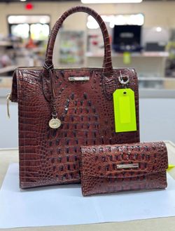 BRAHMIN CROC-EMBOSSED LEATHER HANDBAG SET (PURSE + WALLET + CHECKBOOK) – LIKE NEW