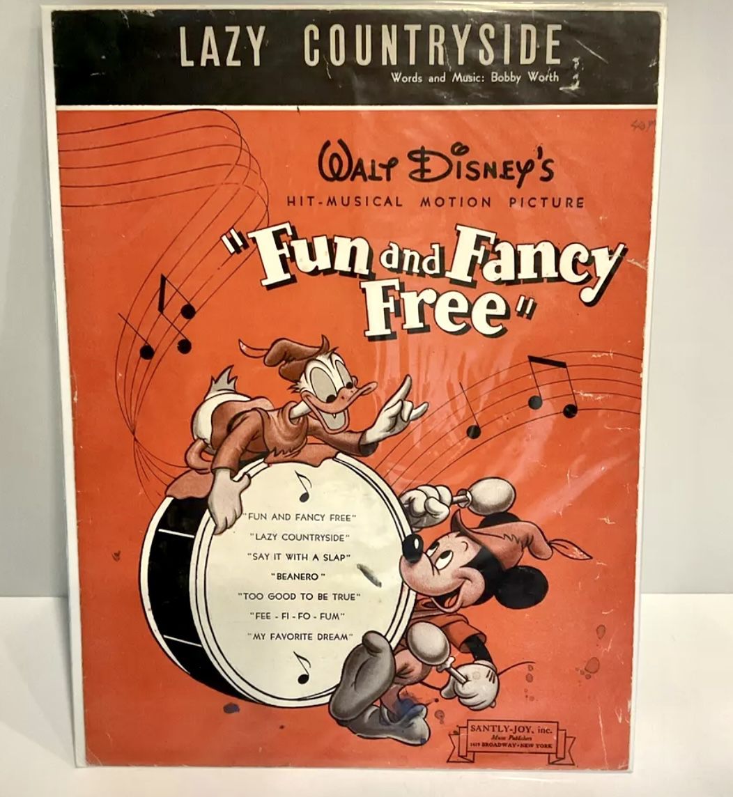 1947 WALT DISNEY SHEET MUSIC LAZY COUNTRYSIDE MICKEY MOUSE DONALD DUCK